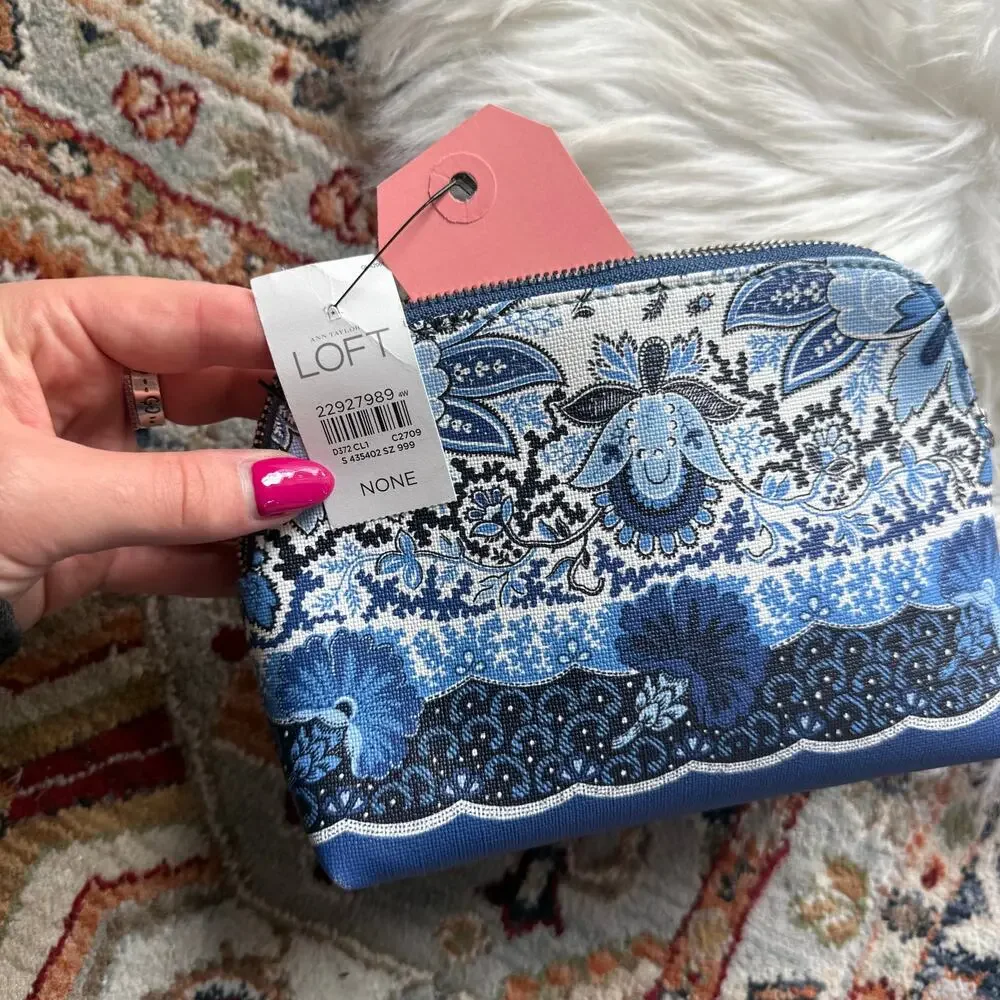 Ann Taylor Loft Blue & White Pouch/Organizer/Clutch - NEW
